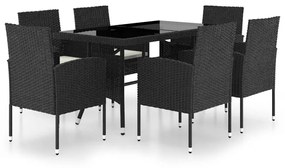 Set mobili da pranzo per giardino 7 pz in polyrattan nero