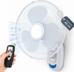 Ventilatore da Parete Ø40 cm con Telecomando Installazione Muro Silenzioso Bianco...