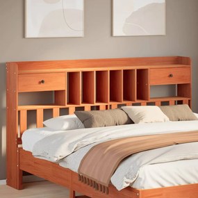 Testiera Con Ripiani Marrone Cera 180 Cm İn Legno Di Pino /