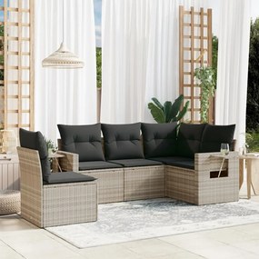 Set divano da giardino 5pz con cuscini grigio chiaro polyrattan