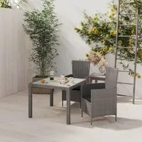 Set da Pranzo per Esterni 3 pz con Cuscini in Polyrattan Grigio 3094873