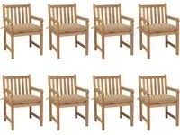 Sedie da Giardino 8 pz con Cuscini Beige in Massello di Teak 3073076