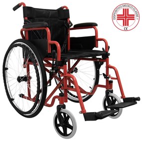 Sedia a Rotelle Pieghevole Leggera ad Autospinta,Carrozzina per Disabili ed Anziani con Braccioli Poggiapiedi Estraibili,Cintura di Sicurezza,63 x 87 x 104 cm,Rosso