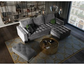 Divano letto angolare in velluto grigio scuro, angolo destro Santo - Milo Casa