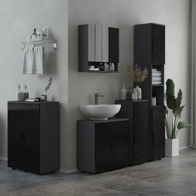 Mobile a Colonna per Bagno 30x30x183 cm in Truciolato Nero e Grigio...
