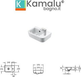 Lavamani piccolo 37 cm con foro miscelatore a destra Marie-MR - KAMALU