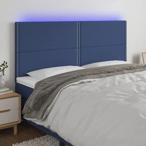 Testiera A Led Blu 160x5x118/128 Cm İn Tessuto /
