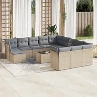 Set Divano da Giardino 13 pz con Cuscini Beige in Polyrattan 3218639