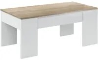 Tavolino da salotto Dleal, Tavolino da caff con piano elevabile, Tavolo basso da soggiorno, 100x50h45/56 cm, Bianco e Rovere