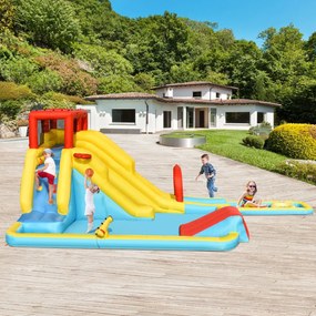 Costway Castello gonfiabile per bambini con 2 scivoli cannone ad acqua parete di arrampicata, Parco giochi acquatico