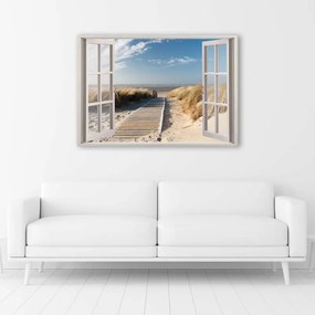 Quadro su tela Finestra vista spiaggia mare Mare del Nord  Dimensioni 120x80