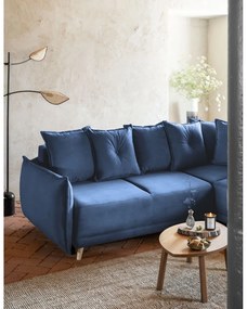 Divano letto angolare in velluto a coste blu scuro (angolo destro) Lazy Lukka - Miuform