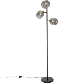 Lampada da terra nera con oro e vetro fumé 3 luci - Zuzanna