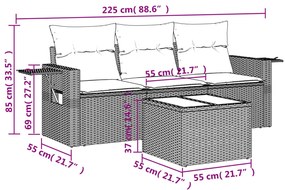 Set Divani da Giardino 4 pz con Cuscini in Polyrattan Grigio