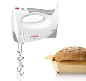 Bosch - Frullatore MFQ3530 - 450 w - 5 velocità - 2 fruste / 2 ganci impastatori in acciaio inox - Bianco / Grigio