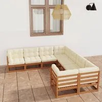 Set Divani da Giardino 8 pz Cuscini Miele in Massello di Pino 3077027