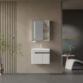Kamalu - Mobile bagno 60 cm lavabo integrato e specchio contenitore | KAM-NS60