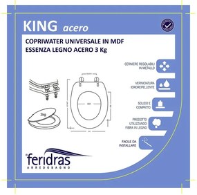 Copriwater universale in legno acero rovere con cerniere regolabili