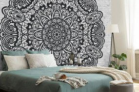 Carta da parati – Mandala floreale in bianco e nero