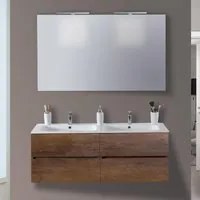 Mobile da Bagno Sospeso 120cm Mazzoni Maiorca Light Doppia Vasca Noce Scuro Frassinato