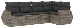 Set divano da giardino 5 pz con cuscini grigio in polyrattan