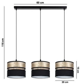 Lampadario a sospensione con filo LIMA 3xE27/60W/230V oro/nero