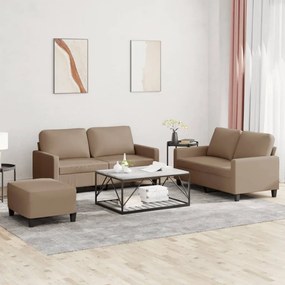 Set Di Divani 3 Pz Con Cuscini Cappuccino İn Similpelle /