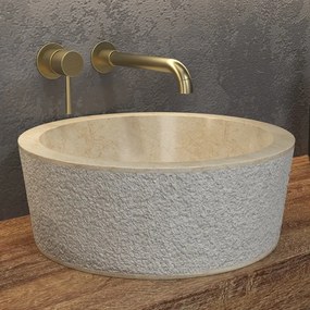 Lavabo da appoggio rotondo in marmo crema 40cm | Litos-TC40 - KAMALU