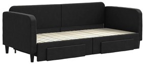 Divano letto estraibile con cassetti nero 90x200 cm in tessuto