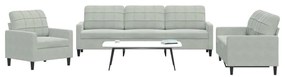 Set Di Divani 3 Pz Con Cuscini Grigio Chiaro İn Velluto /