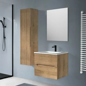 Mobile bagno sospeso 60 rovere cannettato 2 cassetti lavabo e specchio Rigo