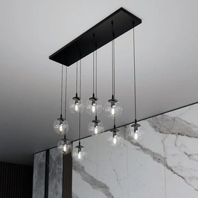 Lampadario a Sospensione in Acciaio e Vetro COSMO 9 Nero 9xE14 Colore delle Sfere Trasparente
