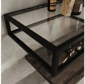 Mensola Cassetto Da Bagno A Vista Vetro E Metallo 2 Ripiani 60x46x18 Nero Opaco