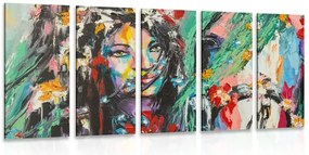 Quadri 5 pezzi – Pittura a olio di donna e cavallo