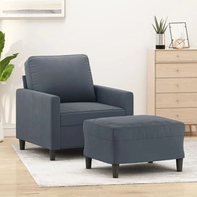 Poltrona Con Poggiapiedi Grigio Scuro 60 Cm İn Velluto /