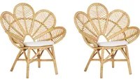 Set di 2 sedie pavone cuscino in cotone rattan beige giardino all'aperto per interni boho