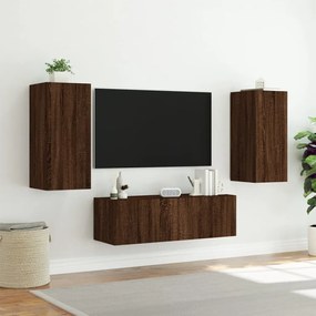 Mobili tv a muro 3pz con luci led rovere marrone