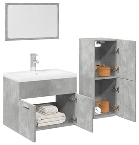 Set Mobili Da Bagno 3 Pz Grigio Cemento İn Legno Multistrato /