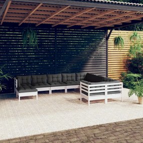 Set divani da giardino 10 pz con cuscini legno di pino bianco
