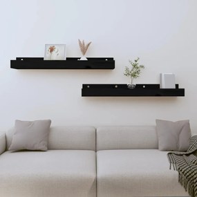 Mensole Da Parete 2 Pz Nero 80x12x9cm İn Legno Massello Di Pino /