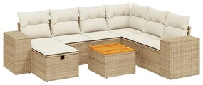 Set divano da giardino 8 pz con cuscini beige in polyrattan