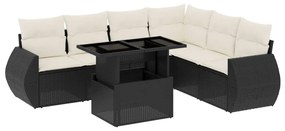 Set divani da giardino con cuscini 7pz nero polyrattan