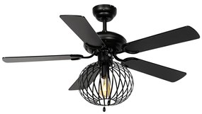 Ventilatore da soffitto nero con stampa legno 107,5 cm con interruttore a tirante - Mistral Johanna