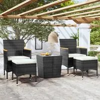 Set da Bistrot per Giardino 5pz Polyrattan Vetro Temperato Nerocod mxl 69407