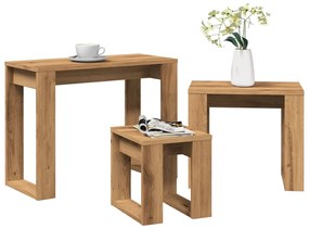Nido Di Tavoli 3 Pz Rovere Artigianale İn Legno Multistrato /