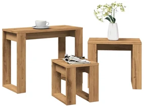 Nido Di Tavoli 3 Pz Rovere Artigianale İn Legno Multistrato /