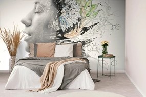 Carta da parati – Donna con fiori dipinti