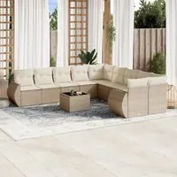 Set Divani da Giardino 11 pz con Cuscini Beige in Polyrattan 3254255