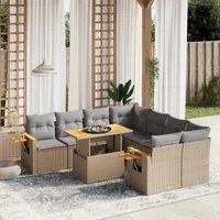 Set Divano da Giardino 9 pz con Cuscini Beige in Polyrattan 3273446