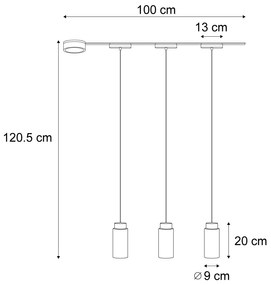 Sistema di illuminazione su binario moderno con 3 luci a sospensione nere monofase - Magnetic Vance